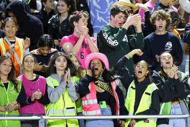 Green Valley students cheer during the second half of a high school football game against Faith Lutheran at Green Valley High School Friday, Oct. 18, 2024, in&nbsp;Henderson.
