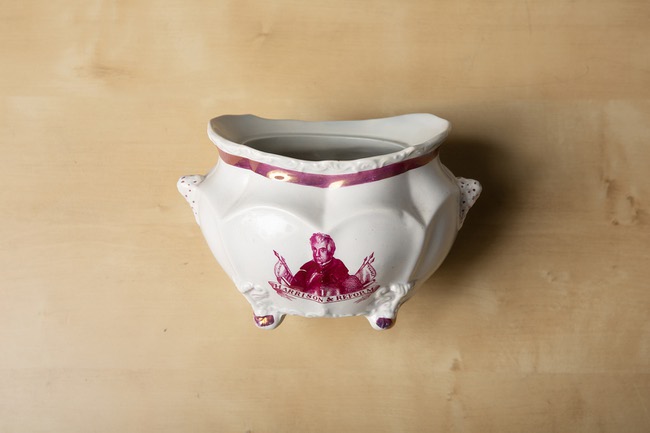 A sugar bowl from William Henry Harrison’s presidential campaign in 1840, Monday Oct. 28, 2024.