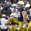 Notre Dame defensive lineman Rylie Mills (99) celebrates during the second half of an NCAA college football game against Stanford, Saturday, Oct. 12, 2024, in South Bend, Ind.