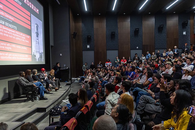 Students applaud as internships for UNLV film students are announced during a UNLV-Warner Bros. Discovery film panel at UNLV Wednesday, Nov. 13, 2024.