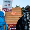 Culinary Union workers strike outside of Virgin Hotels Las Vegas on Friday, Nov. 15, 2024.