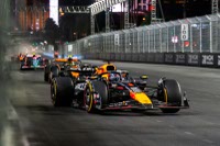 Redbull driver Max Verstappen ahead of Lando Norris during the 2024 Formula 1 Heineken Silver Las Vegas Grand Prix Saturday, Nov. 23, 2024.