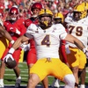 Arizona State running back Cam Skattebo (4) celebrates a touchdown during the first half of an NCAA college football game against Arizona, Saturday, Nov. 30, 2024, in Tucson, Ariz.