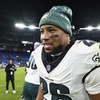 Philadelphia Eagles running back Saquon Barkley (26) jogs off the field after an NFL football game against the Baltimore Ravens, Sunday, Dec. 1, 2024, in Baltimore