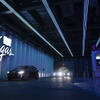 Teslas drive through the Vegas Loop central loop station at the Las Vegas Convention Center Monday, Dec. 9, 2024.