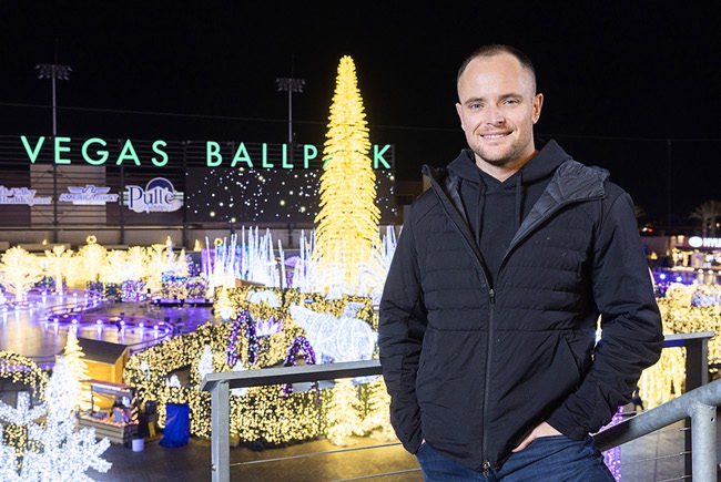 Kevin Johnson, founder and CEO of Enchant, poses at the Las Vegas Ballpark in Summerlin Thursday, Dec. 12, 2024. The holiday display runs nightly through Dec. 29.