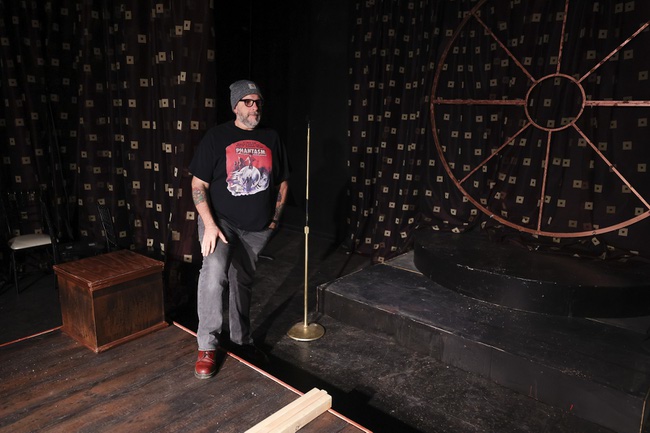 Artistic Director Troy Heard stands in an empty space where music equipment was stolen from at Majestic Repertory Theatre, downtown, Thursday, Dec. 26, 2024.