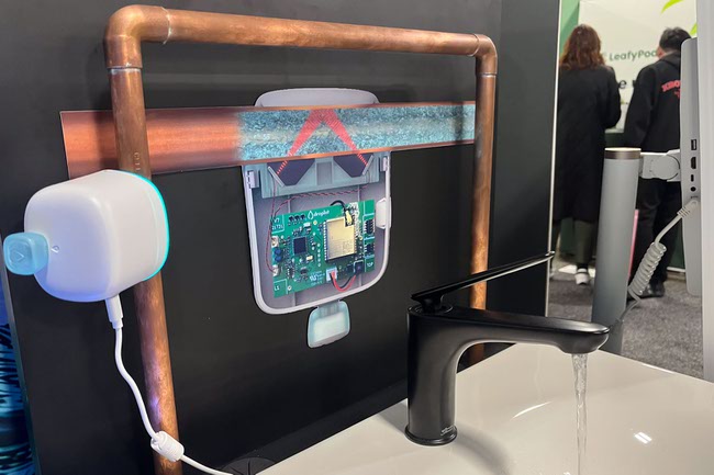 Hydrific display of their Droplet smart home water sensors at CES in Las Vegas, Nevada on Tuesday, January 7, 2025.