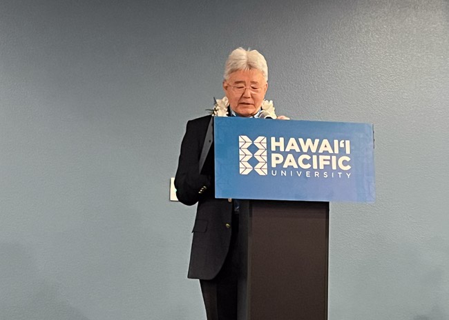 John Gotanda, president of Hawai'i Pacific University, delivers opening remarks during the grand opening of Hawai'i Pacific University's new campus in Las Vegas, Nevada on Tuesday, February 18, 2025.