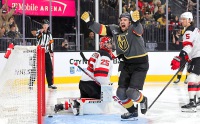 Mark Stone and Noah Hanifin each scored a power-play goal in the third period, and the Vegas Golden Knights beat the New Jersey Devils 2-0 on Sunday night.

