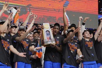 Florida celebrates after beating Houston in the national championship at the Final Four of the NCAA college basketball tournament, Monday, April 7, 2025, in San&nbsp;Antonio.
