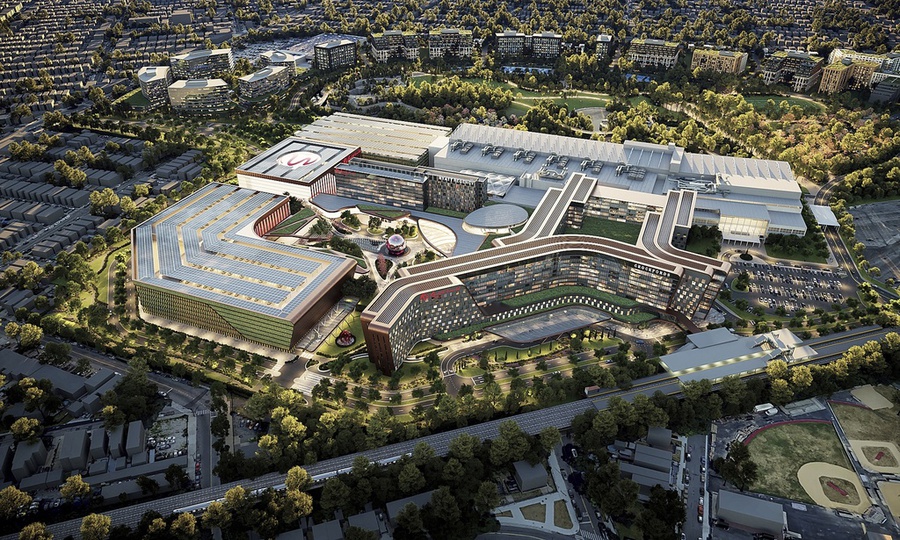This image rendering from Resorts World shows the Resorts World casino, owned by Malaysian casino giant Genting, a $5.5-billion investment to its gaming facility at the Aqueduct Racetrack in the Queens borough of New York. 

