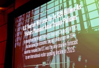 Results of a study by the World Travel & Tourim Council are displayed during the Las Vegas Perspective at Aria Thursday, Aug. 7, 2025. The 45th annual event was hosted by Las Vegas Global Economic Alliance in partnership with its Perspective Council sponsors.