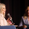 Danielle Casey, left, incoming president/CEO of the Las Vegas Global Economic Alliance, speaks with Laurie Perdue, LVGEA board chair, during the Las Vegas Perspective at Aria Thursday, Aug. 7, 2025. 