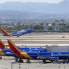 A Southwest Airlines passenger jet takes off from Harry Reid International Airport Wednesday, Aug. 13, 2025.