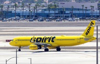 A Spirit Airlines passenger jet taxis to make a departure Harry Reid International Airport Wednesday, Aug. 13, 2025.