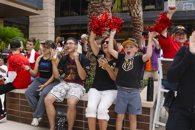The Vegas Knight Hawks celebrate their IFL National Championship win at the M Resort in Henderson, Thursday, Aug. 28, 2025.