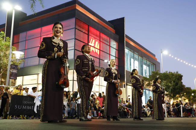 Sunrise Mountain high school Mariachis performs during the Latin Heritage Parade at Downtown Summerlin, Tuesday, Sept. 16, 2025.