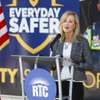 M.J. Maynard-Carey, Regional Transportation Commission of Southern Nevada CEO, speaks during a RTC “Everyday Safer” campaign press conference at Bonneville Transit Center, downtown, Tuesday, Sept. 30, 2025.