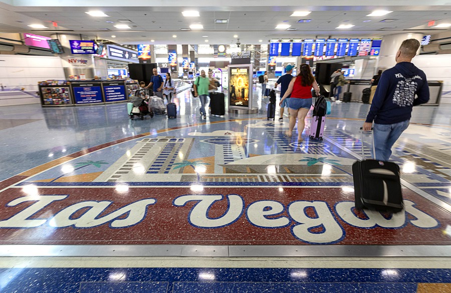Passengers head to baggage claim after arriving at Harry Reid International Airport Wednesday, Nov. 5, 2025. 