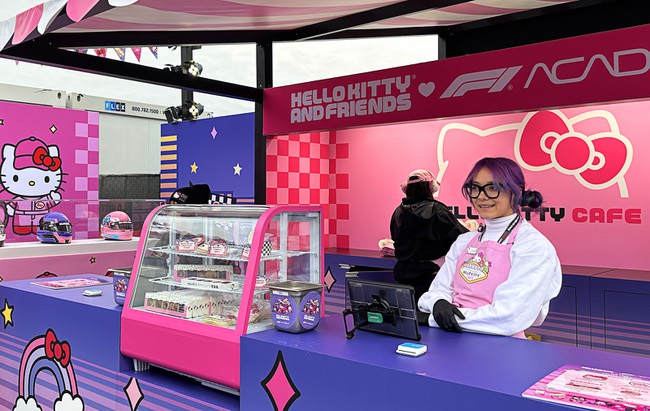A view of the Hello Kitty F1 Pit Stop Cafe during the 2025 F1 Las Vegas Grand Prix Friday, Nov. 21, 2025.