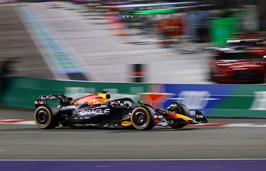 Red Bull Racing driver Max Verstappen (1) races during the Formula One Las Vegas Grand Prix Saturday, Nov. 22,&nbsp;2025.