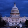 The U .S. Capitol is seen after sunset in Washington, Monday, Feb. 23, 2026, ahead of President Donald Trump's State of the Union address. 
