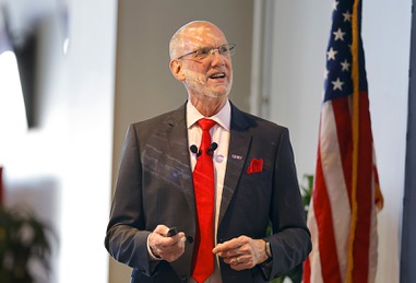 UNLV Interim President Chris Heavey delivers the annual State of the University address at the Thomas & Mack Center Wednesday, April 8,&nbsp;2026.