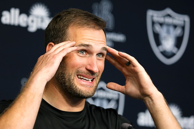 Las Vegas Raiders quarterback Kirk Cousins responds to a question during a news conference at the Raiders Headquarters/Intermountain Health Performance Center in Henderson Wednesday, April 8, 2026. The Raiders signed Cousins, previously with the Atlanta Falcons, on April 6.