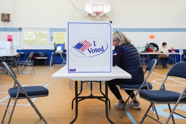 A person votes in the Virginia redistricting referendum at Lyles-Crouch Traditional Academy, Tuesday, April 21, 2026, in Alexandria,&nbsp;Va. 
