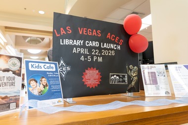 The North Las Vegas Library District partners with the Las Vegas Aces to unveil their new special edition “Aces” library card Wednesday April 22,&nbsp;2026.