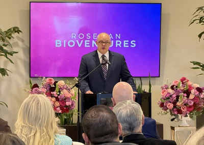 Roseman University of Health Sciences' Vice President for Research, Jeffery Talbot, introduces Roseman Bioventures at a news conference on March 24 at the university's Summerlin campus.