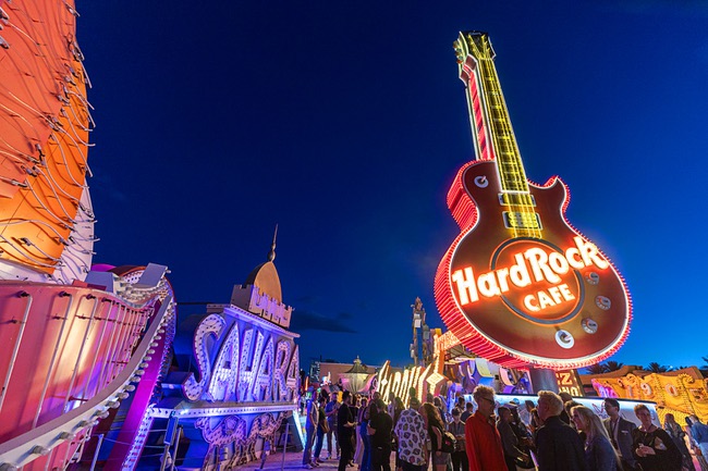 A view of the Neon Museum during a lighting ceremony for the restored 3,600-lb. Siegfried & Roy statue at the Neon Museum Friday, April 24, 2026.