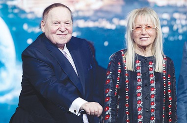 Sheldon and Miriam Adelson are photographed at a groundbreaking ceremony for the MSG Sphere in this 2019 file&nbsp;photo.
