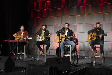From left, Trevor Rosen, Geoff Sprung, Matthew Ramsey and Brad Tursi of Old Dominion perform during Country Radio Seminar on Thursday, Feb. 20, 2025, in Nashville, Tenn. The group will play  a two-night engagement Sept. 4-5, 2026, billed as “Old Dominion. Hits. Vegas.” at PH Live at Planet&nbsp;Hollywood.