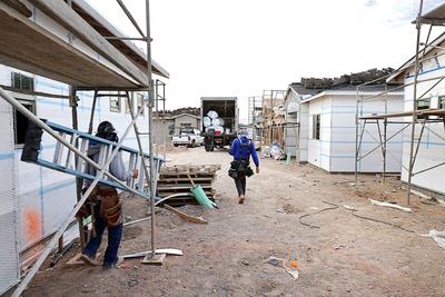 Workers leave a job site of single-family residential homes under construction at Cadence, a master-planned community in Henderson,Thursday, Jan. 22, 2026. Confidence was down to a record low for the second quarter of 2026, with regression in multiple areas, including housing, construction and hiring.
