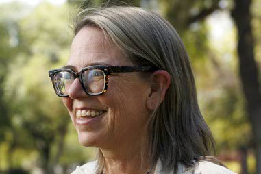 Kelli Kelly, an Urban Leadership masters student graduating from UNLV, smiles while being interviewed, Thursday, May 14,&nbsp;2026.