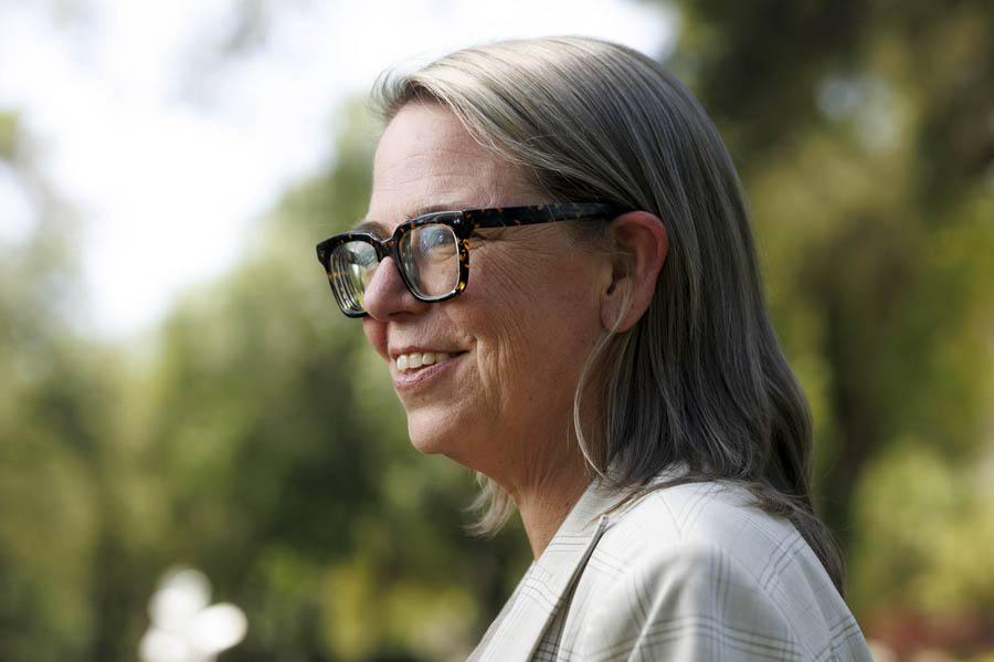 Kelli Kelly, an Urban Leadership masters student graduating from UNLV, smiles while being interviewed, Thursday, May 14, 2026.
