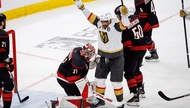 The Golden Knights cracked what had looked like a cloak of near invincibility for the Hurricanes through the Eastern Conference playoffs in the opener of the teams’ best-of-seven series. ...

