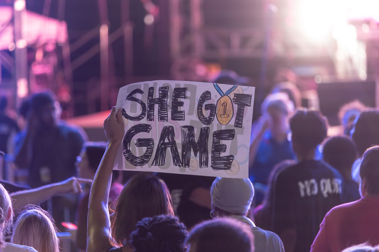 Olympic athletes hit Park MGM to a wall of noise — fans and passersby alike, decked in Team USA gear, shook glittering red and blue pom-poms and waved hand-painted signs to welcome them in.

