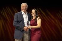 Tony Marnell II, founder, CEO and chairman emeritus of Marnell Companies, poses for a photo with NCA CEO Ann Barnett after receiving the Pioneer Legacy Award during Contractor of the Year Awards Thursday July 23, 2026.