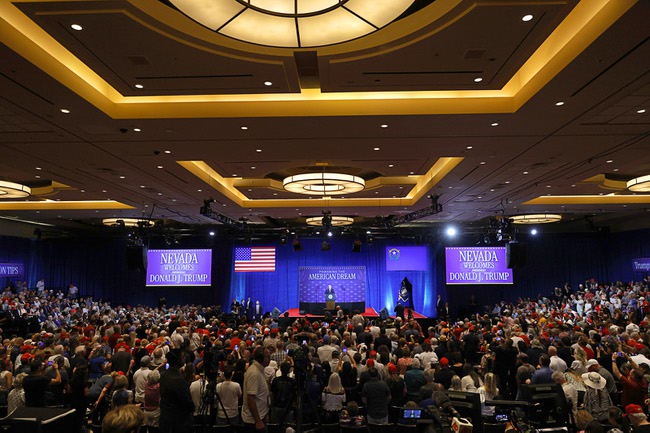 President Donald Trump speaks during a rally at Red Rock Casino Wednesday, Aug. 5, 2026.