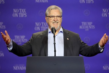 Marty O’Donnell, Republican candidate for Nevada’s 3rd Congressional District, speaks to the audience at President Donald Trump’s rally at Red Rock Casino Wednesday, Aug. 5,&nbsp;2026.