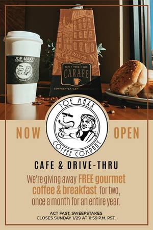 Enter to win a year of free coffee and breakfast at Joe Maxx Coffee